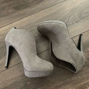 Grey suede high heels booties